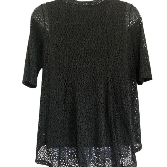 LaVanya Women’s Lace Eyelet Swing Top 1X Black Built-in Tank Top Half Sleeve - Picture 8 of 8